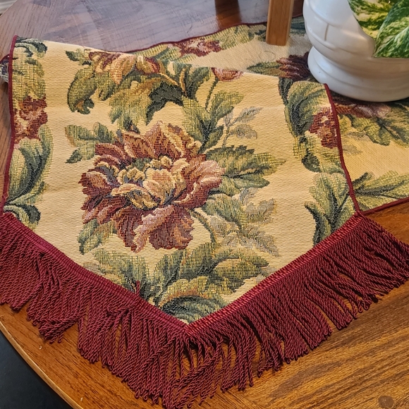 Table Runner 70" Burgundy Floral with Fringe - Picture 3 of 5